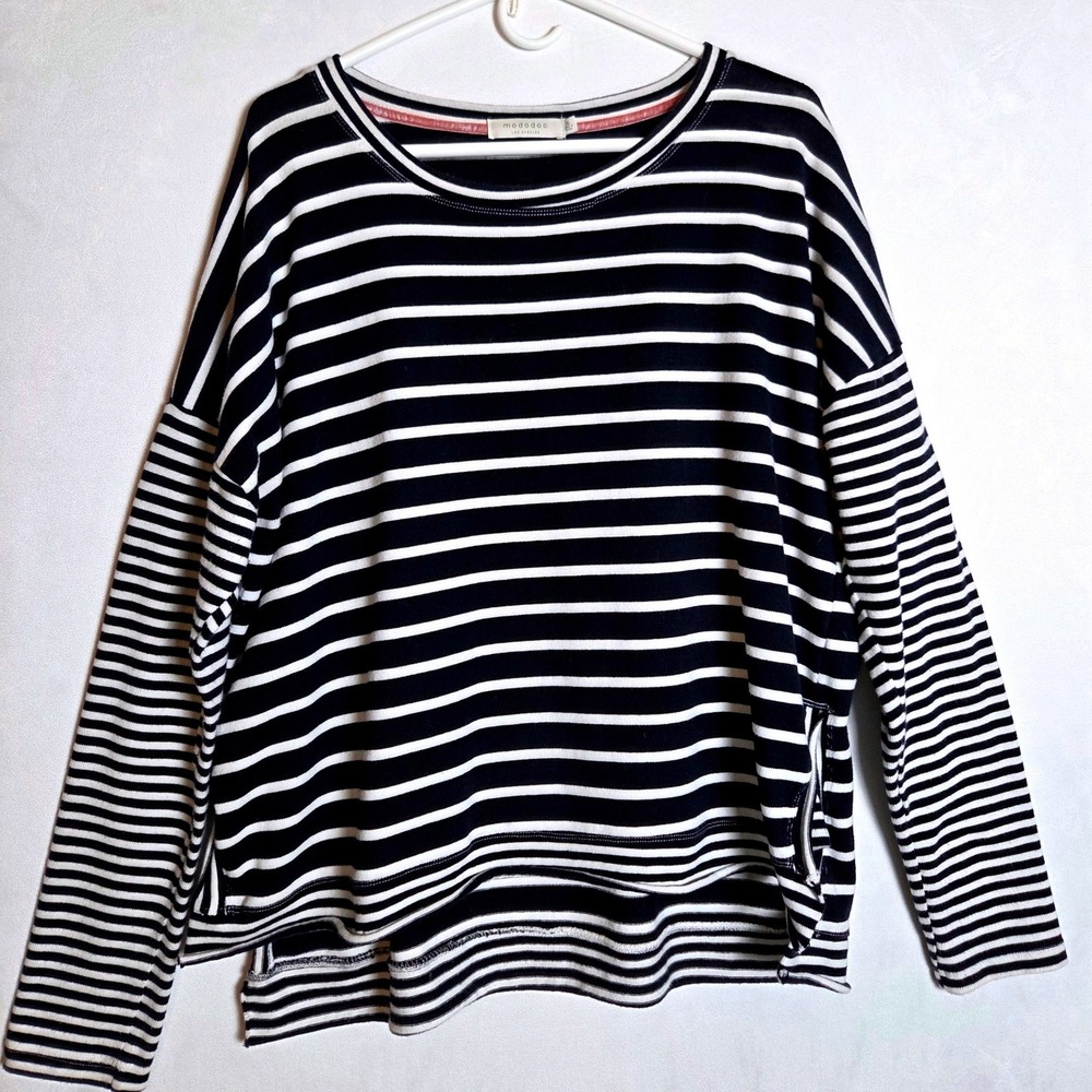 Mododoc Los Angeles Navy Blue White Striped Cotton Top Nautical Preppy XL